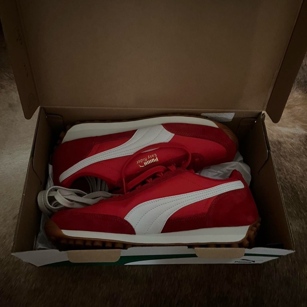 Puma Red and White Easy Rider Sneakers